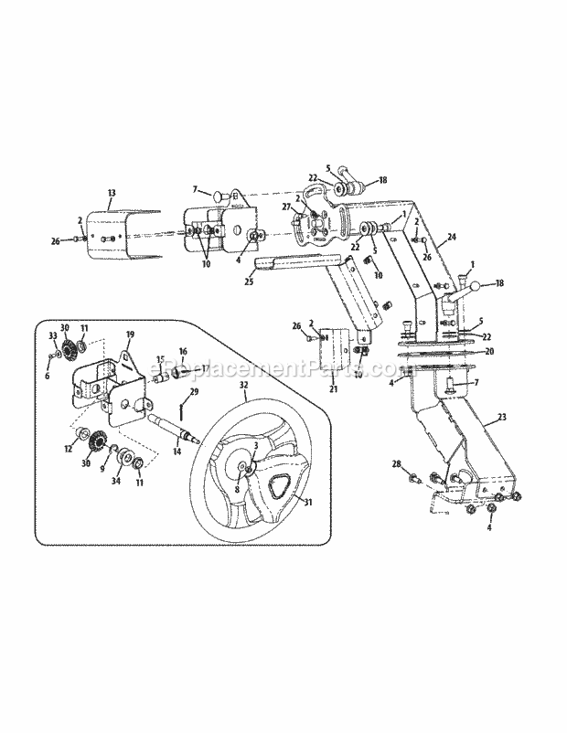 Steering Column Diagram and Parts List for S6032-D 53AY8DU6050-312HP Cub Cadet Lawn Tractor